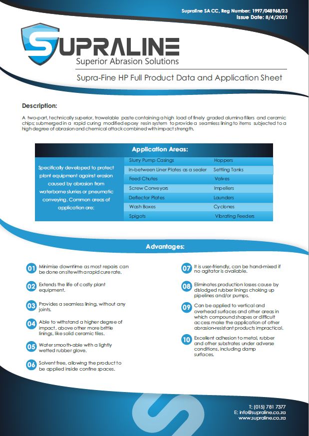 Supra Fine HP Full Product Data and Application sheet pic